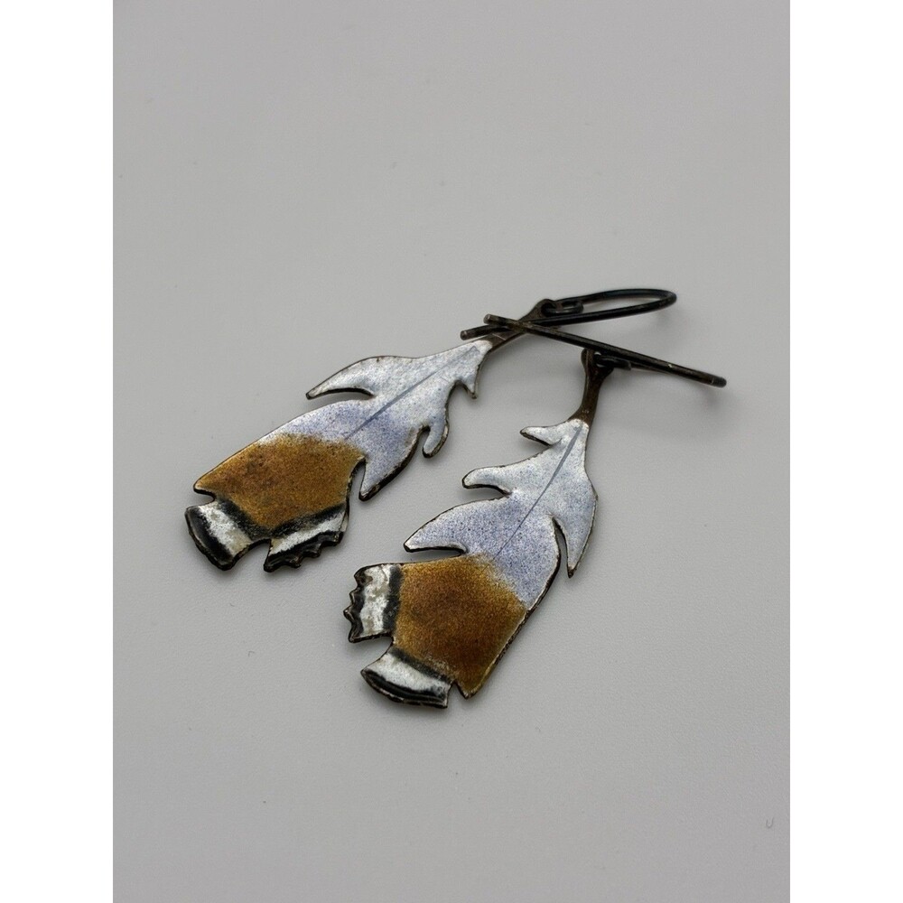 Blue Brown Feather Sterling Silver Hook Pierced Earrings Southwestern Style 1.5” - Picture 3 of 9